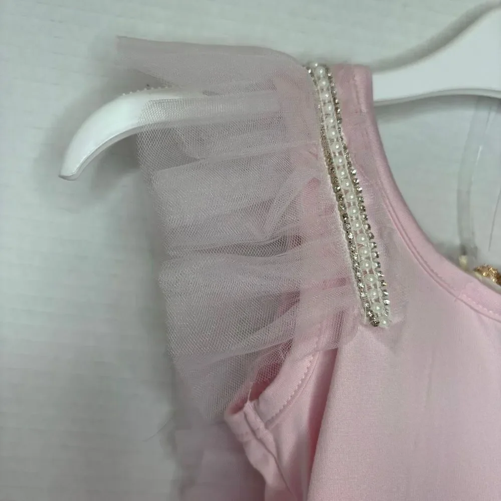 Jessica Simpson Pink Faux Pearl Rhinestone Tule Tutu Dress Up Dress Tiara 2T NWT